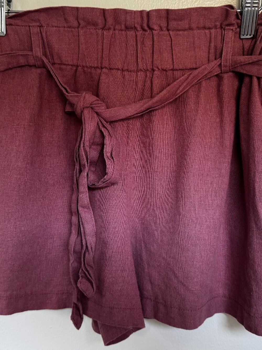 Women's L Mauve Linen Blend High Rise Paperbag Tie Waist Shorts by Mosaic & Co.